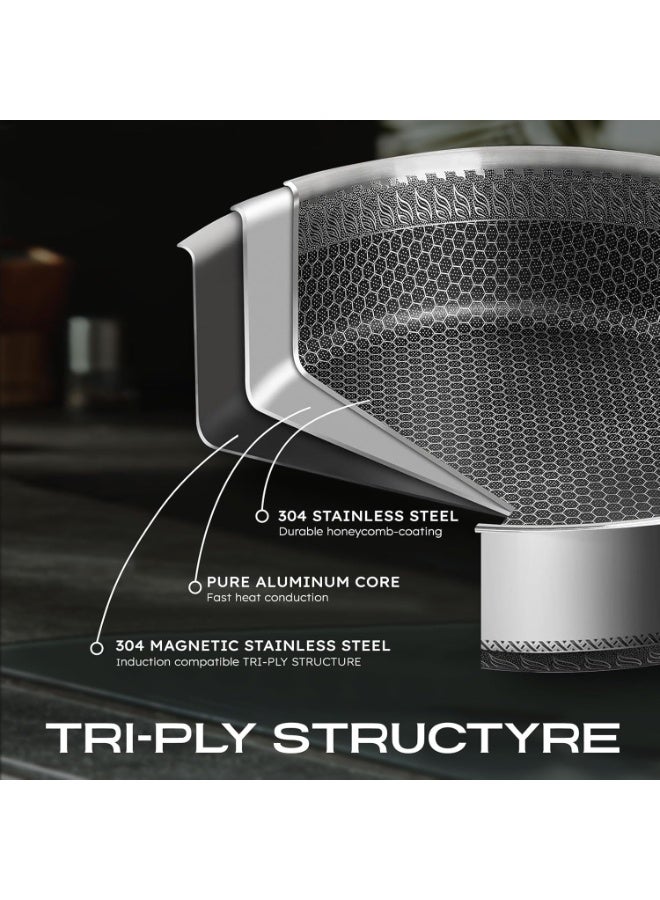 م.ا & ف'س مقلاة سوتيه من الفولاذ المقاوم للصدأ، عمق 30 سم، مزودة بغطاء، مقلاة غير لاصقة، أواني طهي هجينة كبيرة، قدر طهي ووك، آمنة للاستخدام في غسالة الصحون والفرن، مناسبة لجميع أنواع المواقد - Image 5